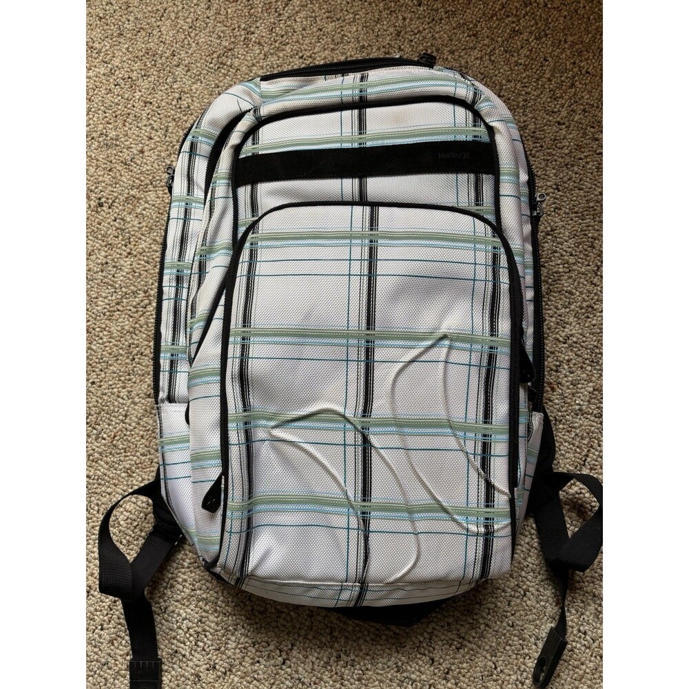Hurley Laptop Backpack White Blue Plaid